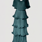 Limsa Club Astra V-Neck Pleated Evening Gown in Green — product still life