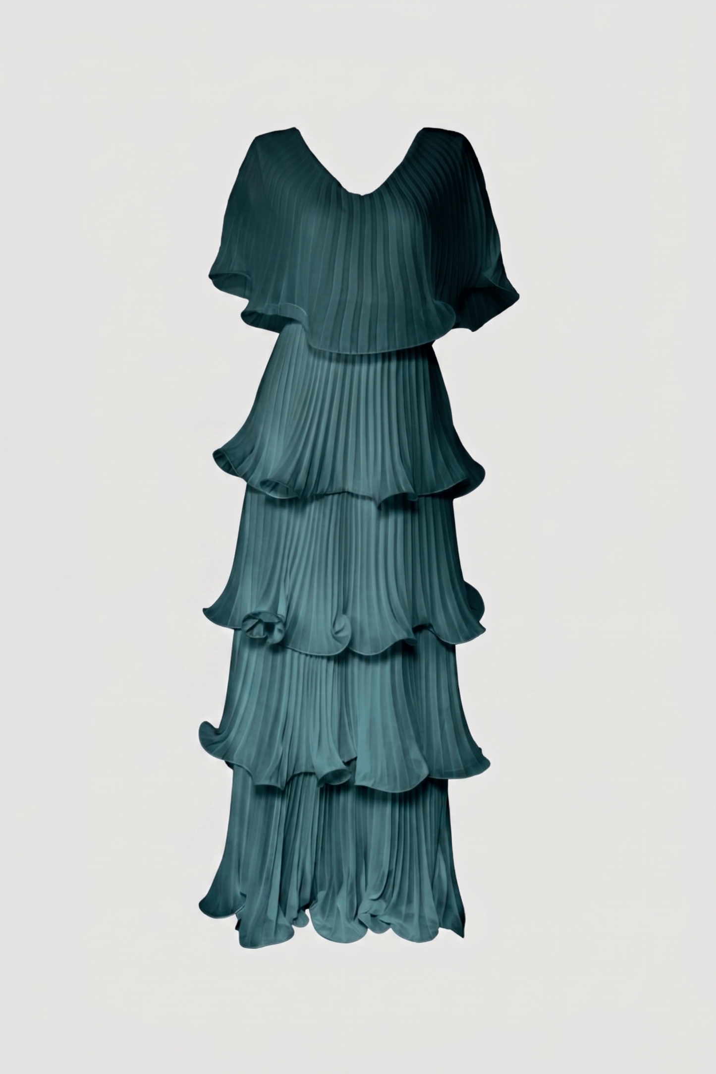 Limsa Club Astra V-Neck Pleated Evening Gown in Green — product still life