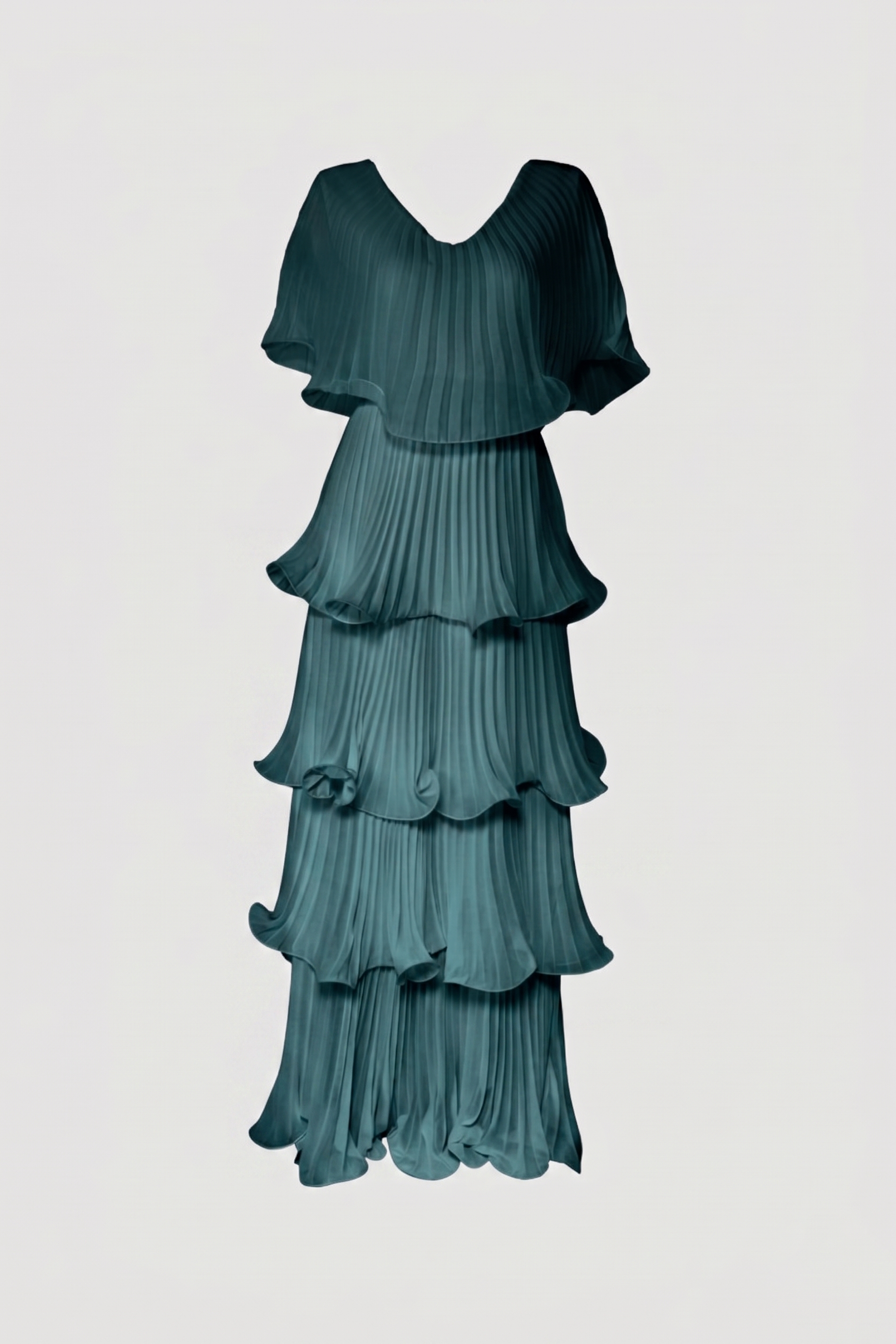 Limsa Club Astra V-Neck Pleated Evening Gown in Green — product still life