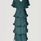 Limsa Club Astra V-Neck Pleated Evening Gown in Green — product still life