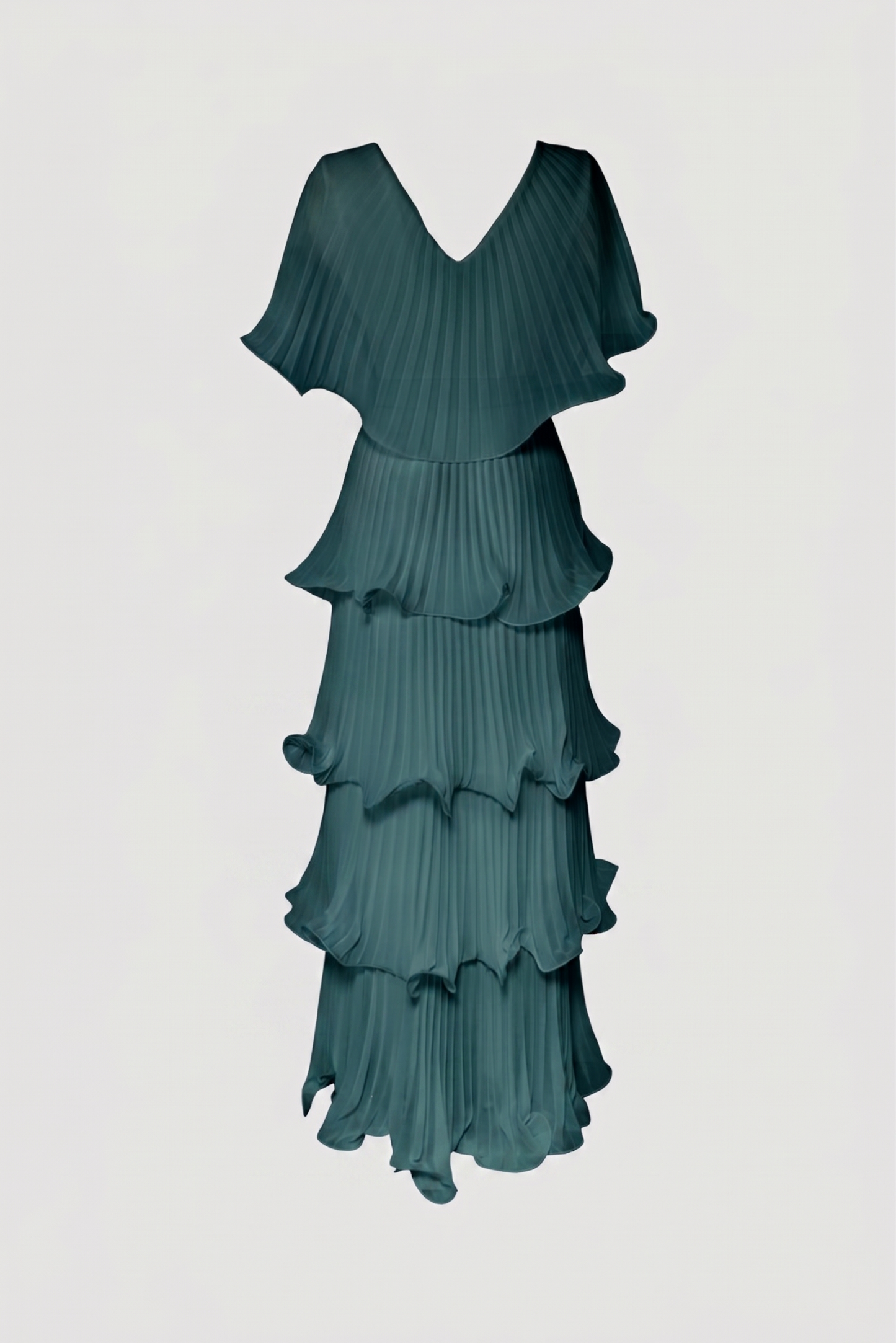 Limsa Club Astra V-Neck Pleated Evening Gown in Green — product still life