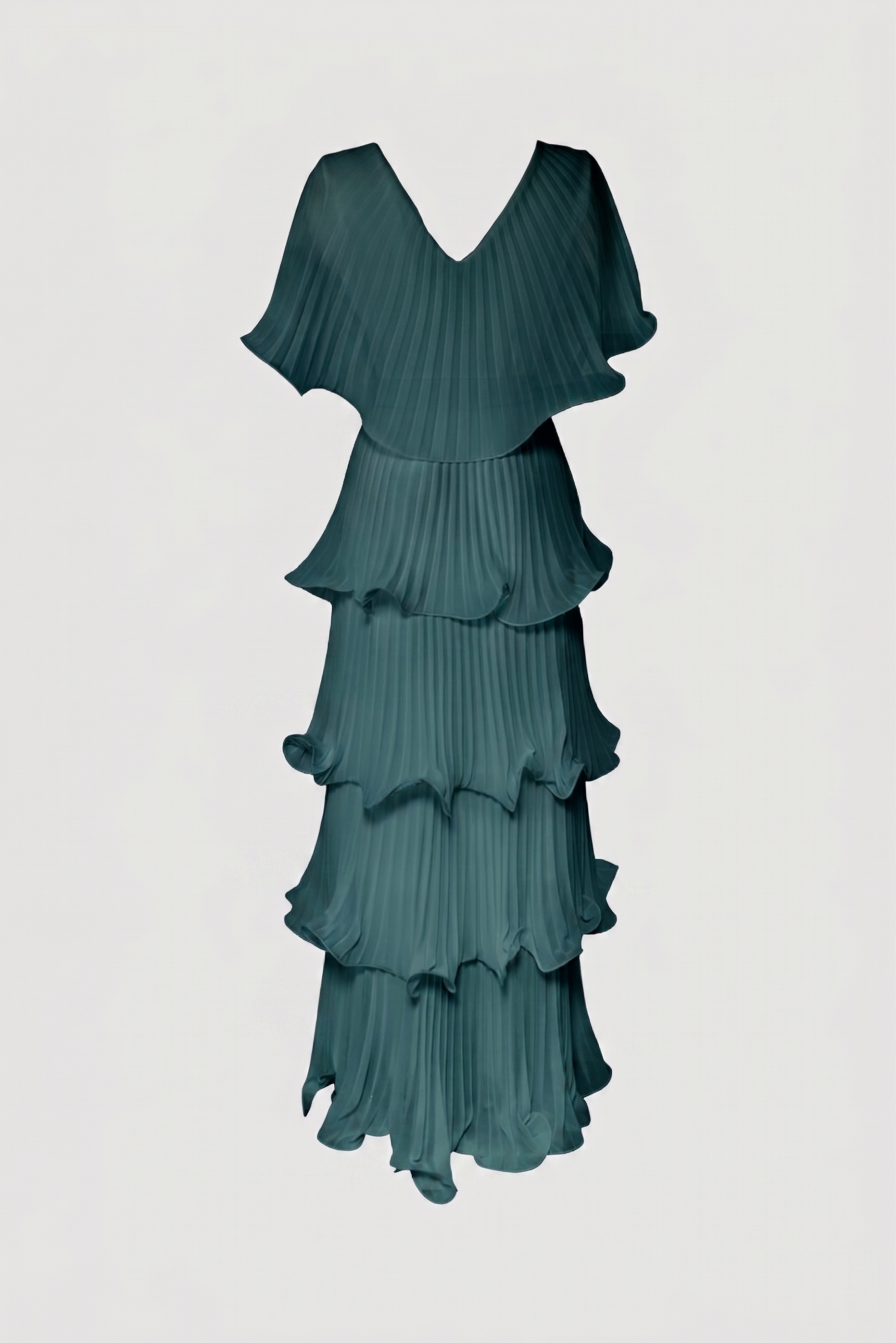 Limsa Club Astra V-Neck Pleated Evening Gown in Green — product still life