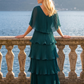Limsa Club Astra V-Neck Pleated Evening Gown in Green — detail view