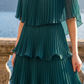 Limsa Club Astra V-Neck Pleated Evening Gown in Green — full-length view