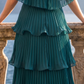 Limsa Club Astra V-Neck Pleated Evening Gown in Green — close-up detail