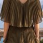 Limsa Club Astra V-Neck Pleated Evening Gown in Khaki — close-up detail