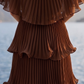 Limsa Club Astra V-Neck Pleated Evening Gown in Brown — close-up detail