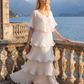 Limsa Club Astra V-Neck Pleated Evening Gown in Bone — side view