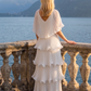 Limsa Club Astra V-Neck Pleated Evening Gown in Bone — detail view