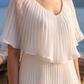 Limsa Club Astra V-Neck Pleated Evening Gown in Bone — full-length view