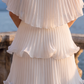 Limsa Club Astra V-Neck Pleated Evening Gown in Bone — close-up detail