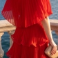 Limsa Club Astra V-Neck Pleated Evening Gown in Red — close-up detail