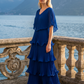 Limsa Club Astra V-Neck Pleated Evening Gown in Sax Blue — editorial view