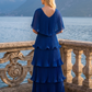 Limsa Club Astra V-Neck Pleated Evening Gown in Sax Blue — detail view