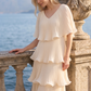 Limsa Club Astra V-Neck Pleated Evening Gown in Mink — side view