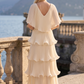 Limsa Club Astra V-Neck Pleated Evening Gown in Mink — detail view