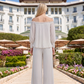 Limsa Club Carmina Off-Shoulder Palazzo Jumpsuit in Bone — detail view