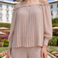 Limsa Club Carmina Off-Shoulder Palazzo Jumpsuit in Mink — full-length view