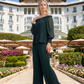 Limsa Club Carmina Off-Shoulder Palazzo Jumpsuit in Green — side view