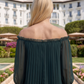Limsa Club Carmina Off-Shoulder Palazzo Jumpsuit in Green — close-up detail
