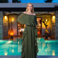 Limsa Club Vespera Off-Shoulder Pleated Cape Evening Dress in Green - view 1