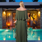 Limsa Club Vespera Off-Shoulder Pleated Cape Evening Dress in Green - view 4