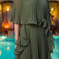 Limsa Club Vespera Off-Shoulder Pleated Cape Evening Dress in Green - view 5