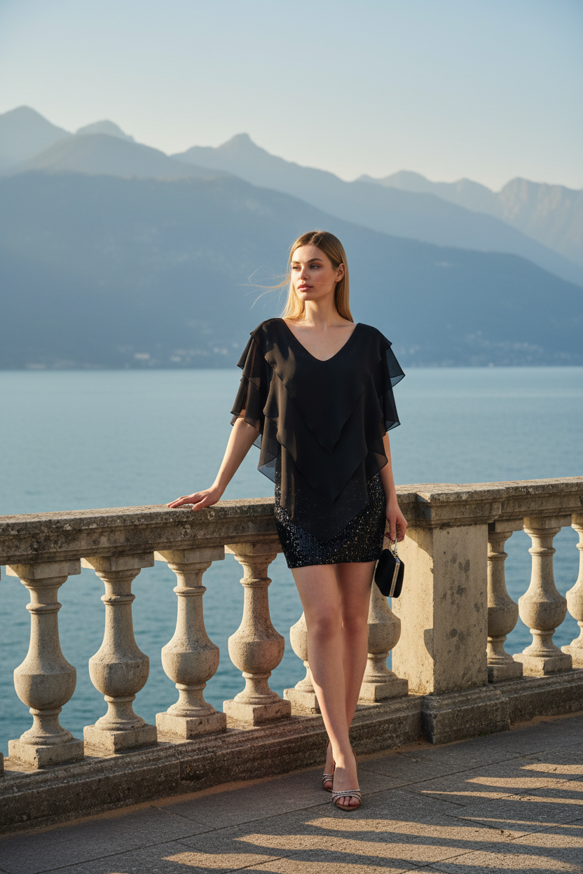 Lario Elegant Layered Chiffon & Sequin Mini Dress