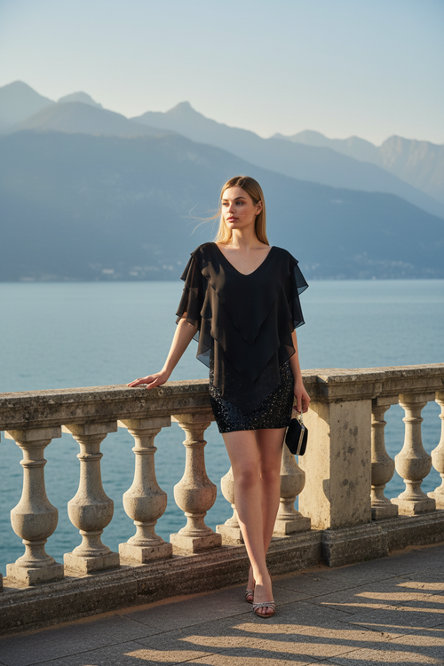 Lario Layered Chiffon Sequin Mini Dress