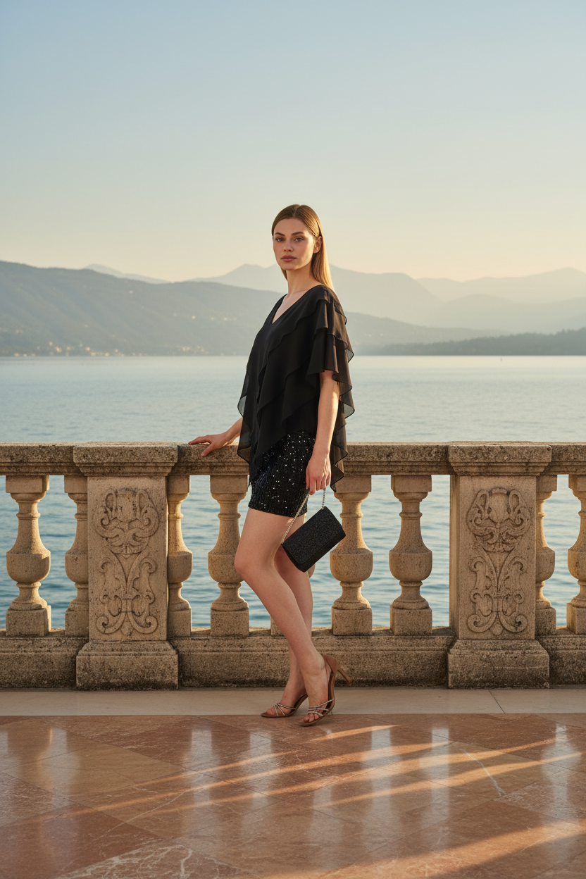 Lario Elegant Layered Chiffon & Sequin Mini Dress