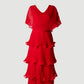 Limsa Club Astra V-Neck Pleated Evening Gown in Red — front view