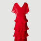 Limsa Club Astra V-Neck Pleated Evening Gown in Red — side view