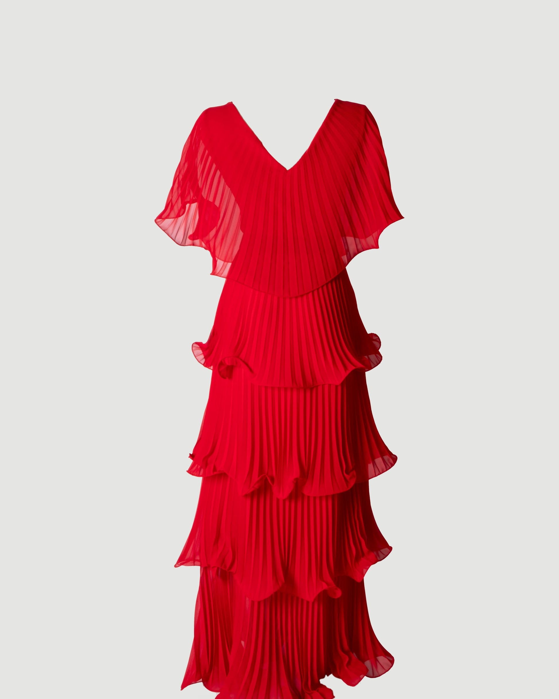 Limsa Club Astra V-Neck Pleated Evening Gown in Red — side view