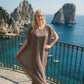 Limsa Club Celeste Kaftan Maxi Chiffon Dress in Brown — side view