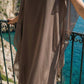 Limsa Club Celeste Kaftan Maxi Chiffon Dress in Brown — full-length view