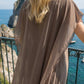 Limsa Club Celeste Kaftan Maxi Chiffon Dress in Brown — close-up detail