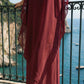 Limsa Club Celeste Kaftan Maxi Chiffon Dress in Burgundy — full-length view