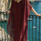 Limsa Club Celeste Kaftan Maxi Chiffon Dress in Burgundy — close-up detail