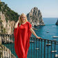 Limsa Club Celeste Kaftan Maxi Chiffon Dress in Red — side view