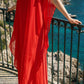 Limsa Club Celeste Kaftan Maxi Chiffon Dress in Red — full-length view
