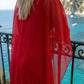 Limsa Club Celeste Kaftan Maxi Chiffon Dress in Red — close-up detail