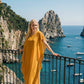 Limsa Club Celeste Kaftan Maxi Chiffon Dress in Yellow — full-length view