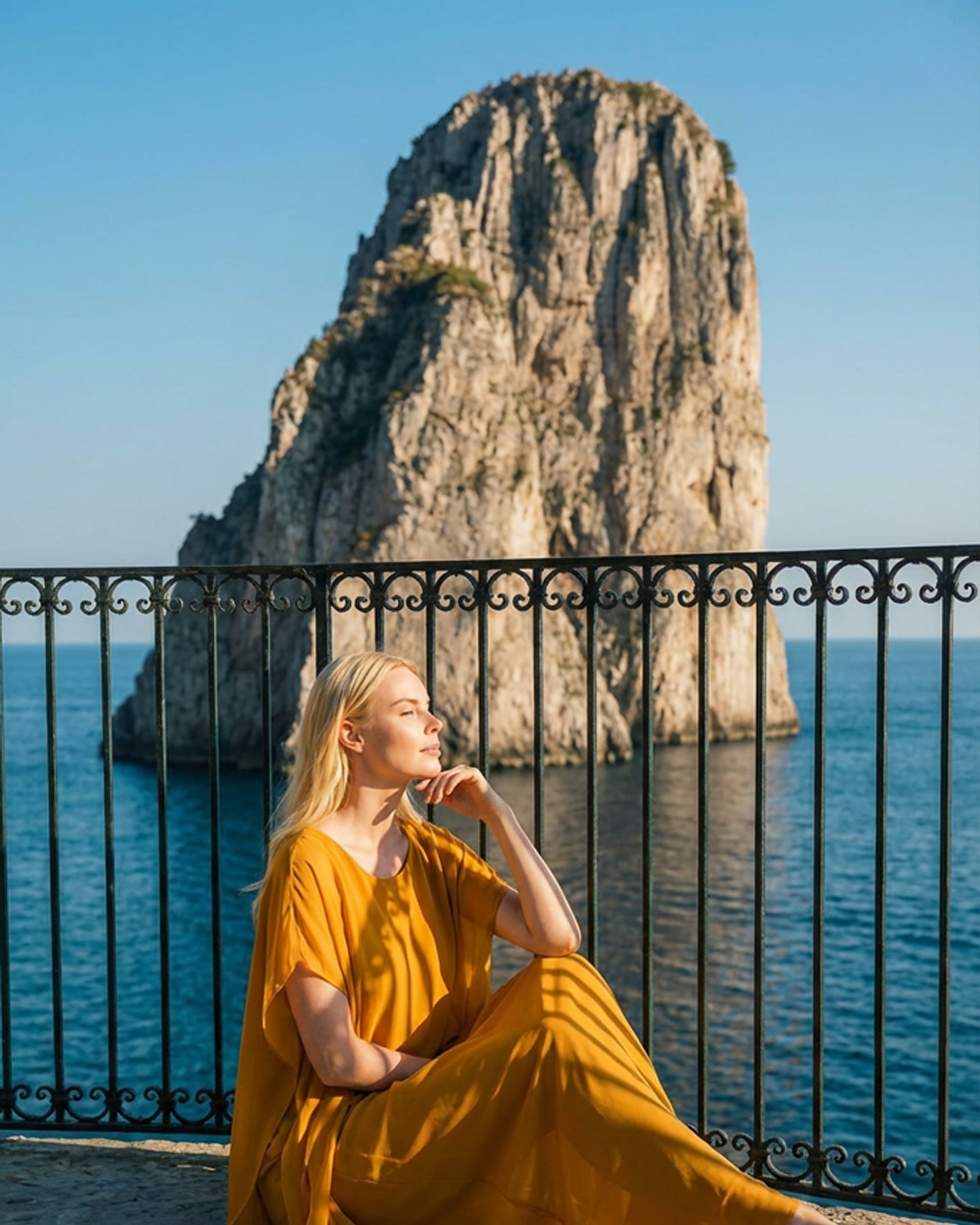 Limsa Club Celeste Kaftan Maxi Chiffon Dress in Yellow — close-up detail