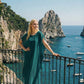 Limsa Club Celeste Kaftan Maxi Chiffon Dress in Green — back view