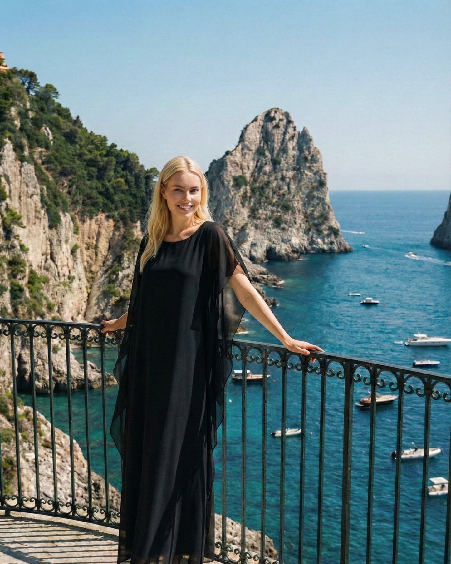 Limsa Club Celeste Kaftan Maxi Chiffon Dress in Black — back view