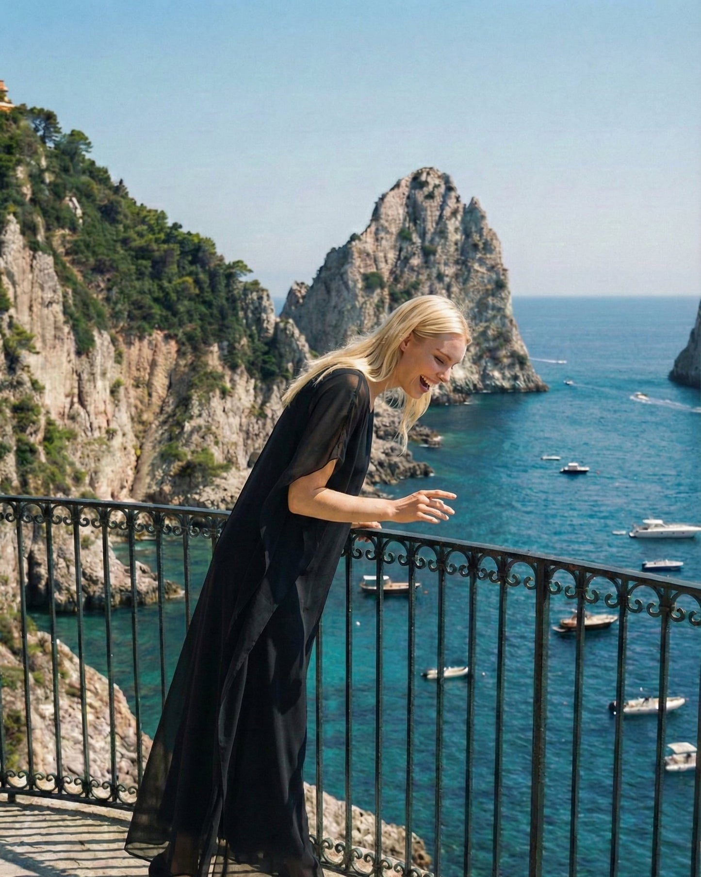 Limsa Club Celeste Kaftan Maxi Chiffon Dress in Black — detail view