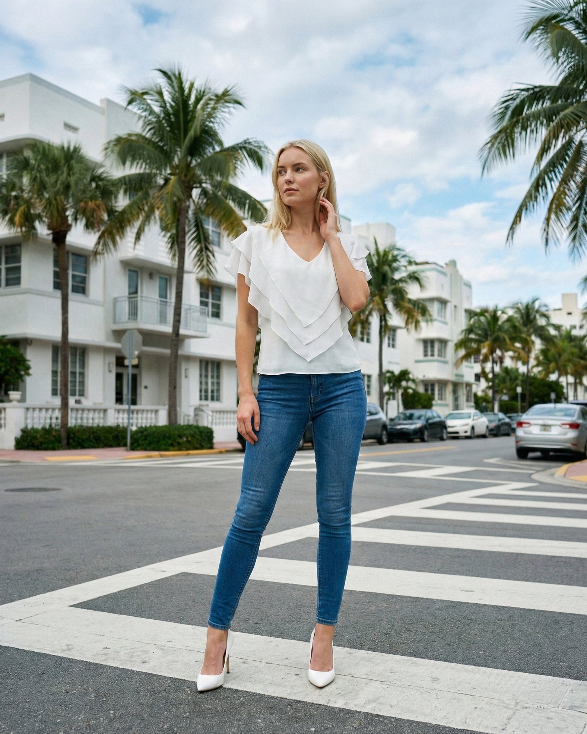 Limsa Club Ciel Chiffon V-Neck Blouse in Bone — front view