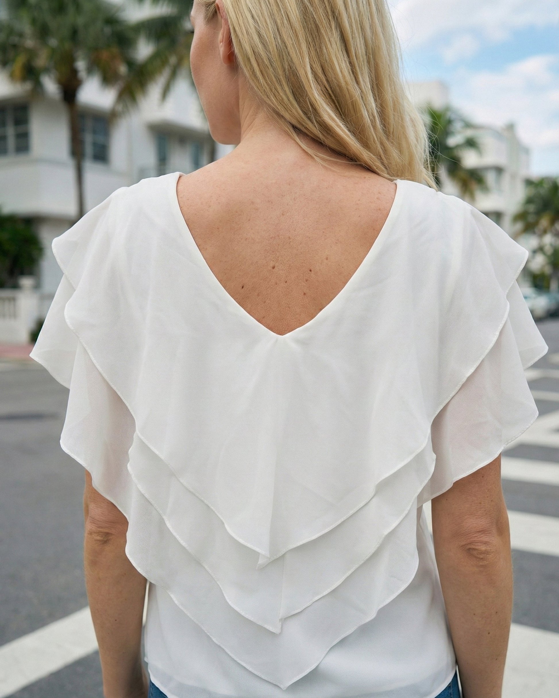 Limsa Club Ciel Chiffon V-Neck Blouse in Bone — close-up detail