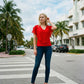 Limsa Club Ciel Chiffon V-Neck Blouse in Red — front view