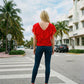 Limsa Club Ciel Chiffon V-Neck Blouse in Red — detail view